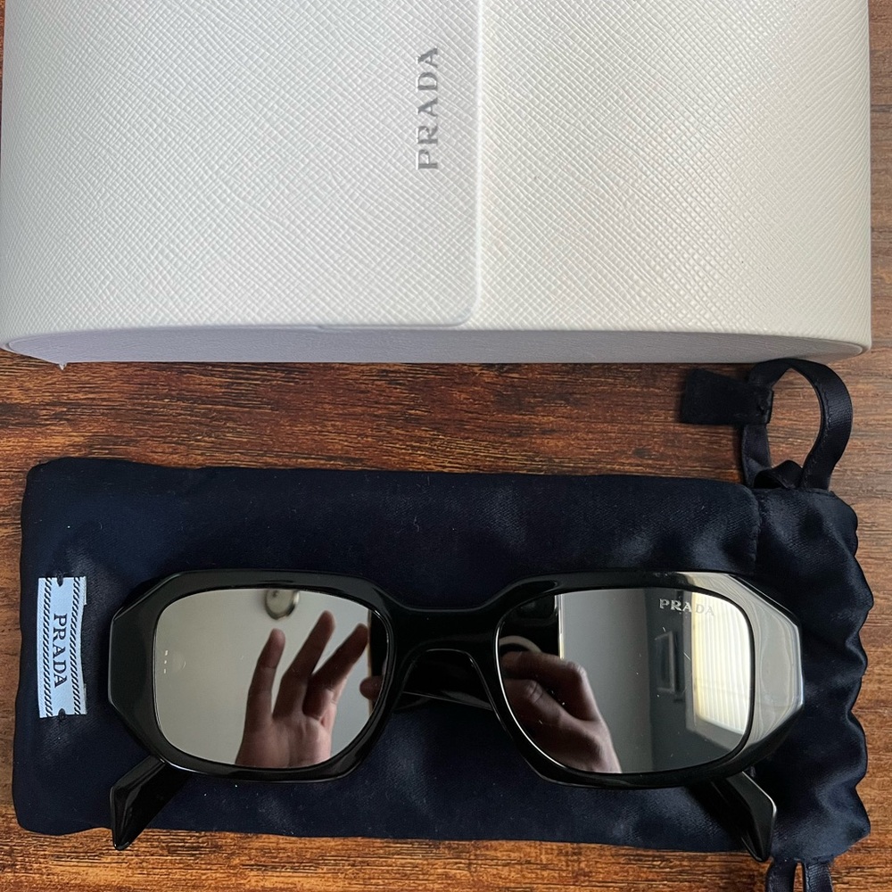 Prada Glossy Black Rectangular Sunglasses